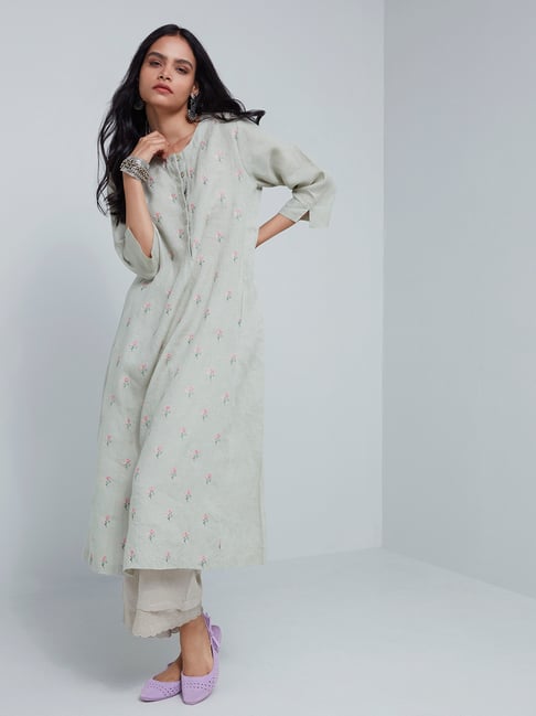 Zuba by Westside Sage Floral Embroidered A-Line Kurta Price in India