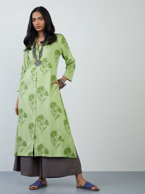 Utsa by Westside Green Floral Print A-Line Kurta Price in India