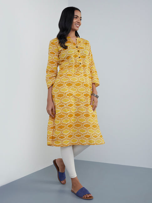 Utsa by Westside Mustard Ogee-Patterned Straight Kurta Price in India