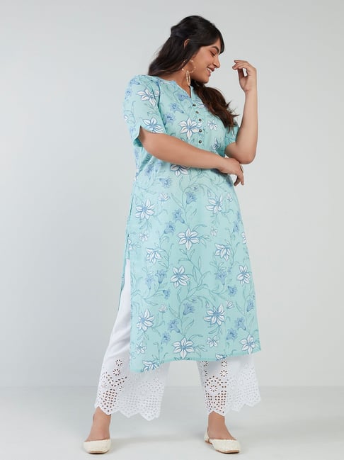 Diza Curves by Westside Blue Floral Patterned Straight Kurta Price in India