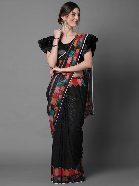 Buy Black Soft Georgette Multi Color Thread Embroidered Sequins Work Saree,  Saree for USA Women, Designer Saree, Georgette Saree, Saree Blouse. Online  in India - Etsy