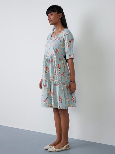 Bombay Paisley by Westside Dusty Blue Floral Design Dress Price in India