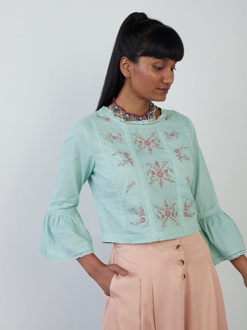 Bombay Paisley by Westside Blue Floral-Embroidered Top Price in India