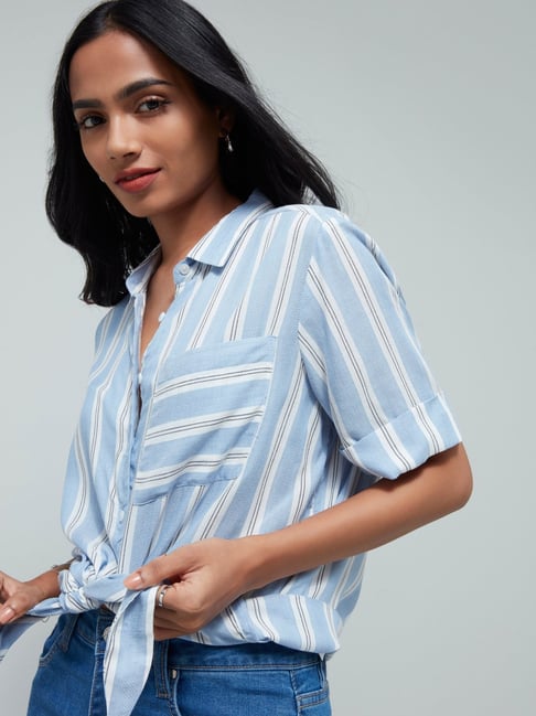 LOV by Westside Blue Striped Blouse