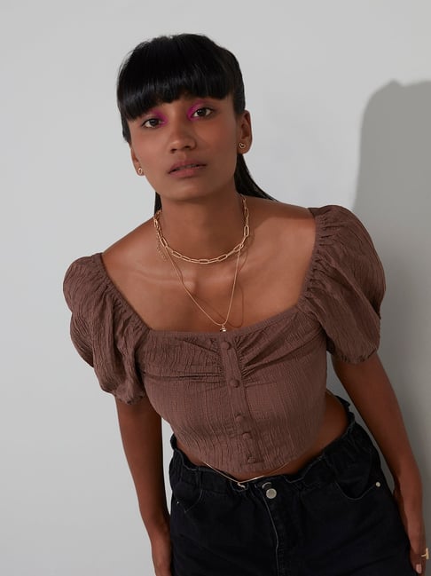 Nuon by Westside Dark Taupe Lily Crop Top Price in India