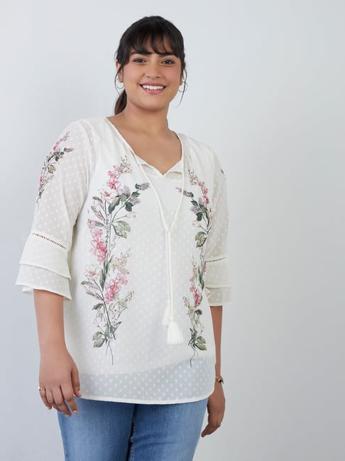 Gia Curves by Westside Off-White Floral Design Top Price in India