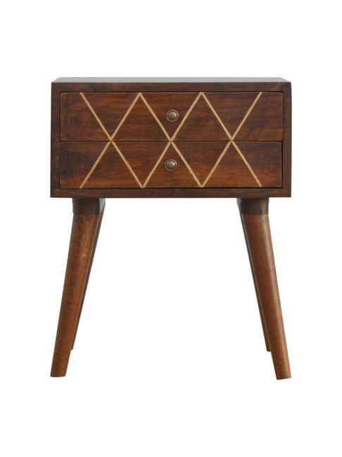 Artisan Furniture Geometric Brown Inlay Double Drawer Bedside Table-Artisan Furniture-HomeFurnishing-TATA CLIQ