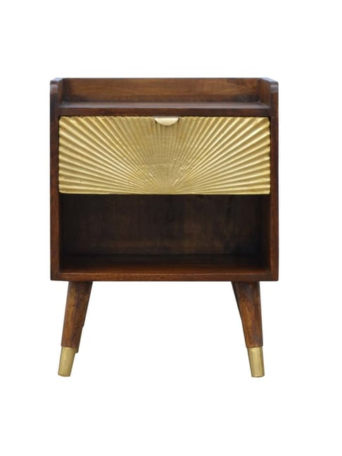 Artisan Furniture Textured Manila Brown Bedside Table With Golden Drawer-Artisan Furniture-HomeFurnishing-TATA CLIQ