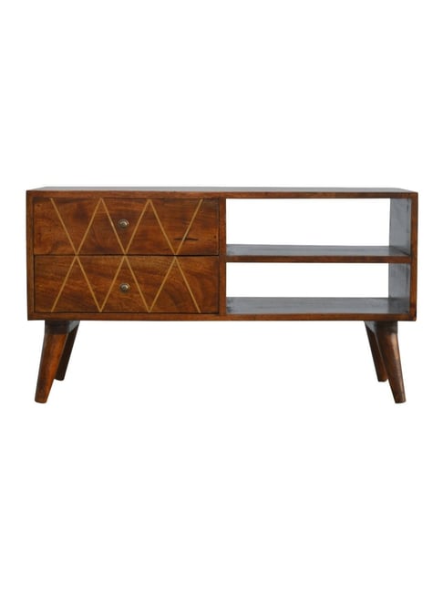 Artisan Furniture Brown Geometric Chestnut Brass Inlay Media Unit-Artisan Furniture-HomeFurnishing-TATA CLIQ