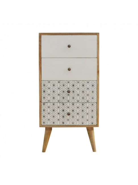 Artisan Furniture Brown Prima Tallboy (Oak-ish,White & Black screen printed)-Artisan Furniture-HomeFurnishing-TATA CLIQ