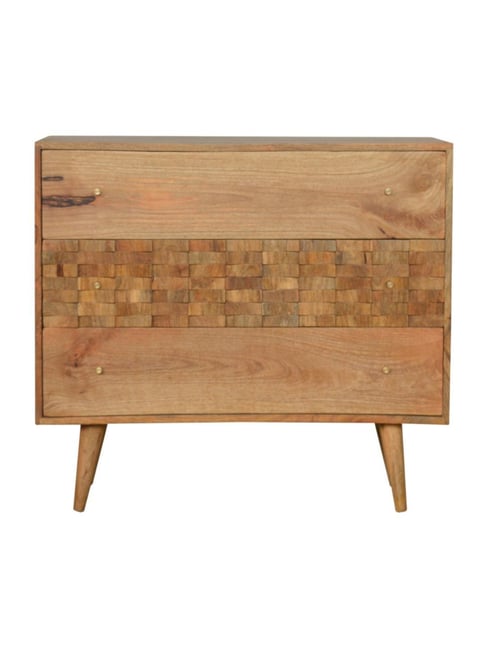 Artisan Furniture Brown Tile Carved Chest (Natural Oak-ish Finish)-Artisan Furniture-HomeFurnishing-TATA CLIQ