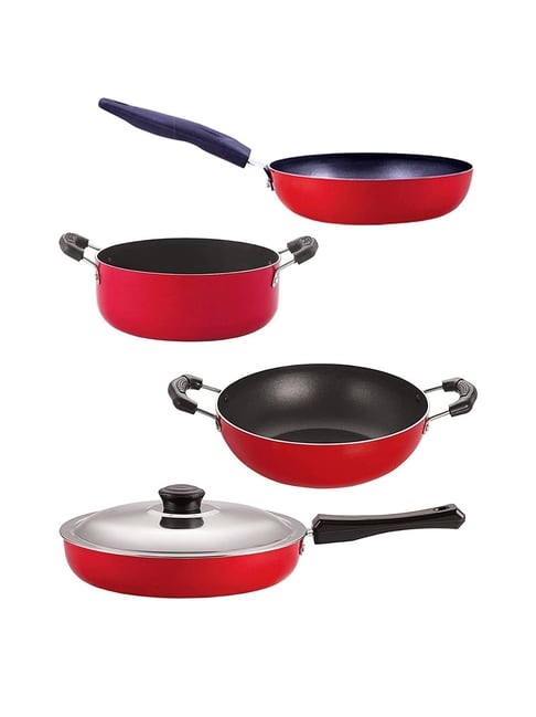 Nirlon Red Aluminium Kitchen Utensils Non-Stick Cookware - Set of 4