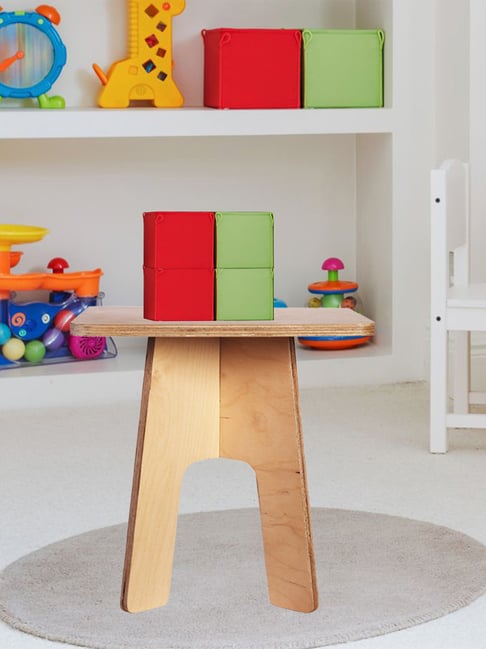 Kiddery Natural Wooden Square Stool for Kids (Age 3-8 Years)-Kiddery-HomeFurnishing-TATA CLIQ