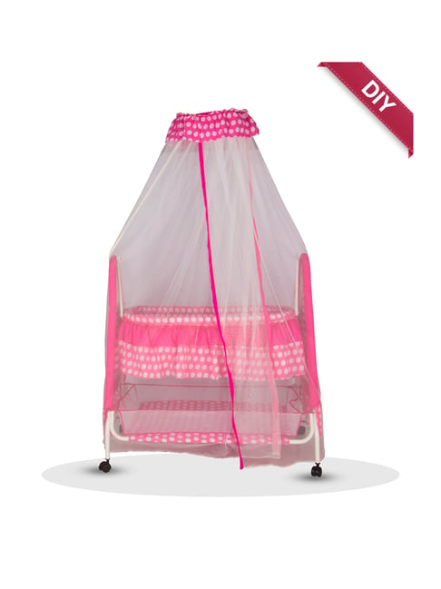 Kiddery Pink Baby Cradle with Mosquito Protection Net (Age 0-8 Months)-Kiddery-HomeFurnishing-TATA CLIQ