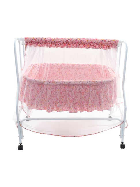 Kiddery Pink Baby Cradle with Mosquito Protection Net (Age 0-8 Months)-Kiddery-HomeFurnishing-TATA CLIQ