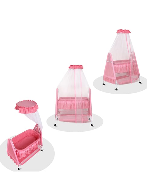 Kiddery Pink Baby Cradle with Mosquito Protection Net (Age 0-8 Months)-Kiddery-HomeFurnishing-TATA CLIQ