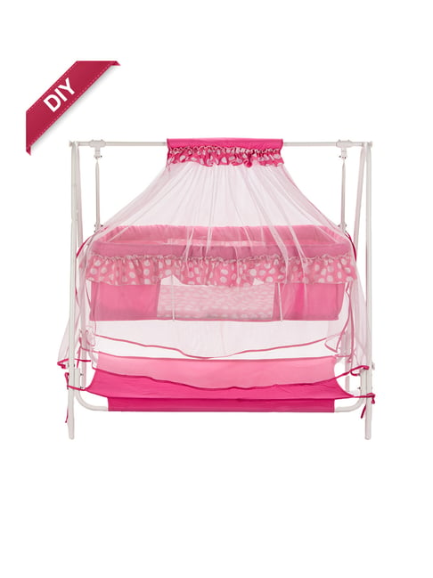 Kiddery Pink Baby Cradle with Mosquito Protection Net (Age 0-12 Months)-Kiddery-HomeFurnishing-TATA CLIQ