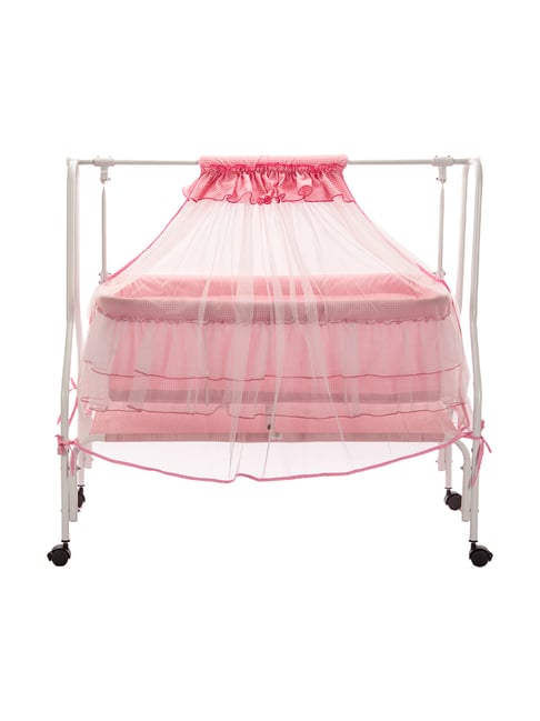 Kiddery Pink Baby Cradle with Mosquito Protection Net (Age 0-8 Months)-Kiddery-HomeFurnishing-TATA CLIQ