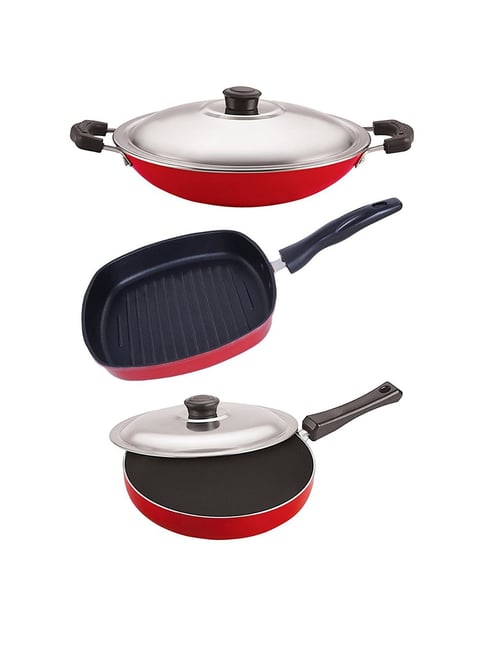 Nirlon Red Aluminium Non-Stick Fry Pan Appachatti and Grill Pan Heat Resistance Cookware Set of 3-picture-15