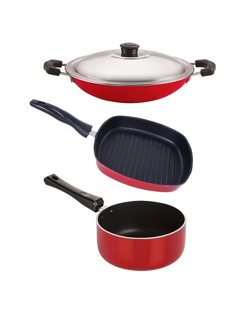 Nirlon Red Aluminium Cookware Non-Stick Set of 3-picture-13