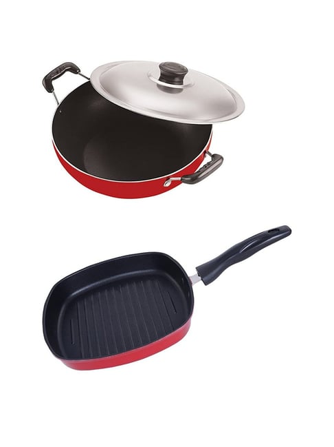 Nirlon Red Aluminium Non-Stick Kitchen Cooking Item Set of 2
