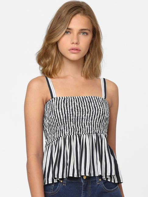 Only Black & White Striped Peplum Top Price in India