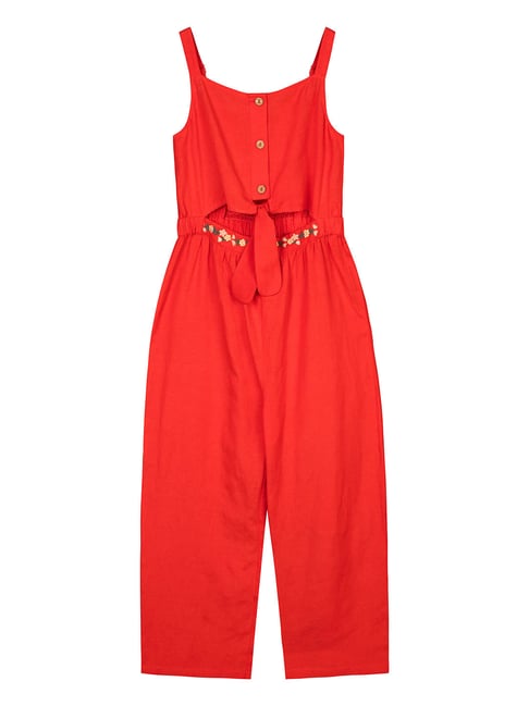 Budding Bees Kids Red Solid Jumpsuit