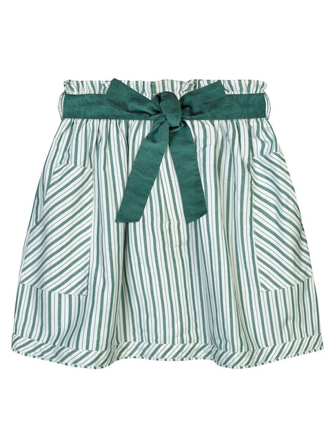 Budding Bees Kids Green & White Striped Skirt with Ribbon Belt