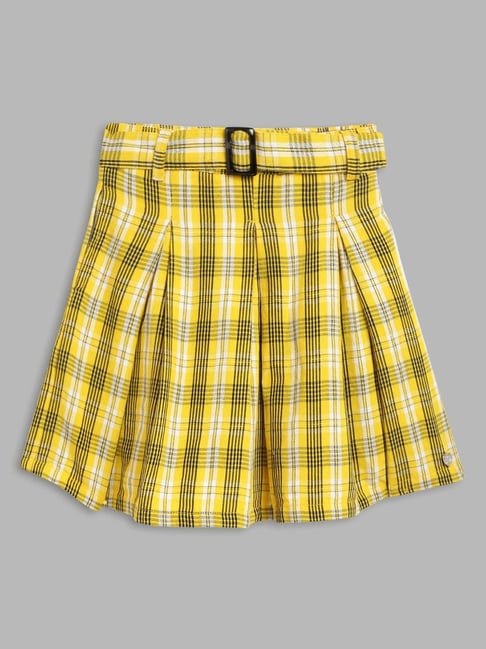 Blue Giraffe Kids Yellow Checks Skirt with Belt