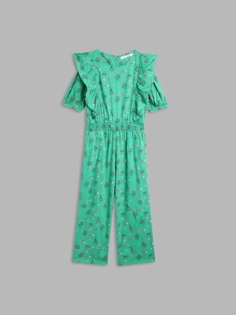 Elle Kids Green Printed Jumpsuit