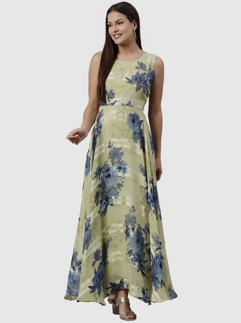 Neerus Pista Green Floral Print Fit and Flare Kurta Price in India