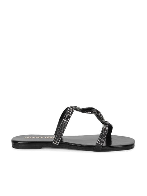 Truffle Girl by Truffle Collection Women's Black Cross Strap Sandals