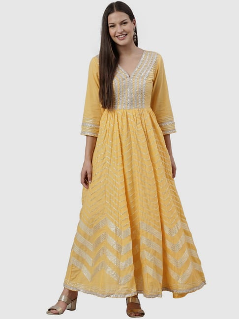 Yellow Neerus Party Wear Dresses Buy Neerus Yellow Embroidered