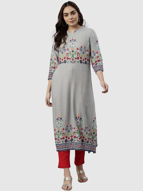 Neerus Online Neerus Kurtas Buy Neerus Grey Embroidered Straight