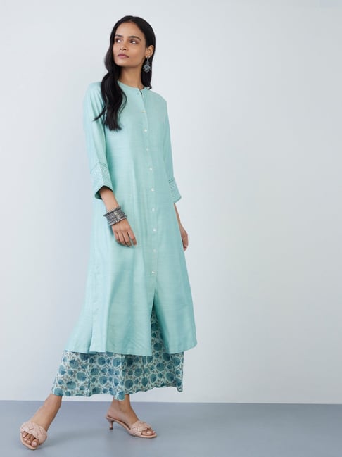 Zuba by Westside Mint Self-Patterned A-Line Kurta Price in India