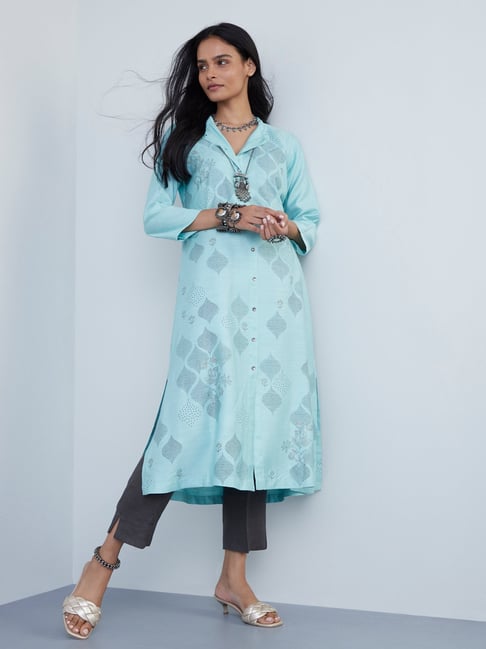 Zuba by Westside Aqua Printed A-Line Kurta Price in India