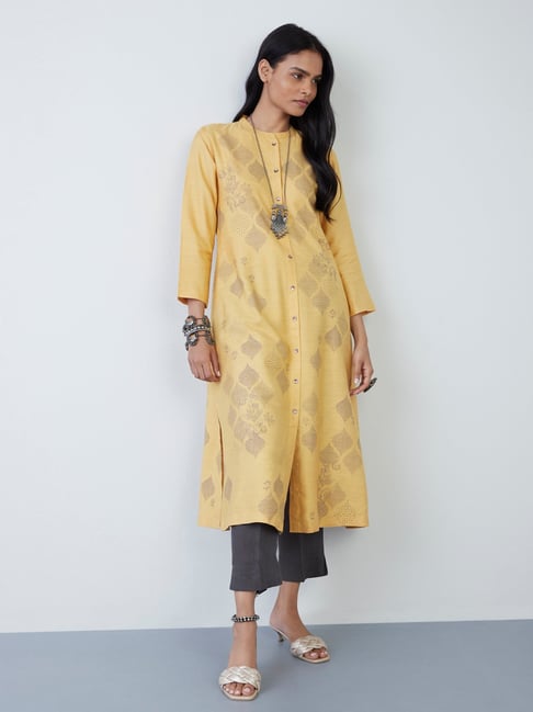 Zuba by Westside Mustard Printed A-Line Kurta Price in India