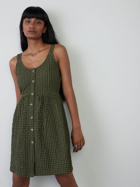 Nuon Women by Westside Olive Checkered Dress Price in India