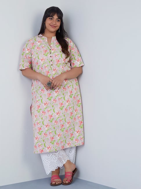 Diza Curves by Westside Lilac Floral Print Straight Kurta Price in India