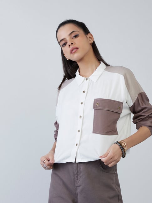 Nuon Women by Westside White Colour-Blocked Shirt Price in India