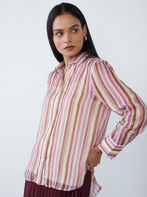 Wardrobe by Westside Multicolour Striped Blouse With Camisole Price in India