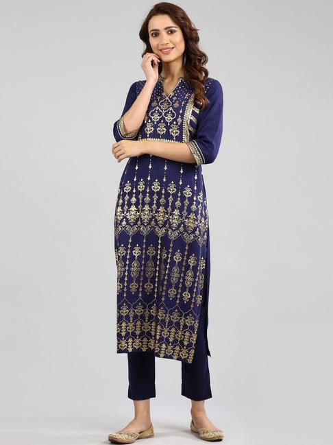 Aurelia Blue Printed Straight Kurta-picture-30