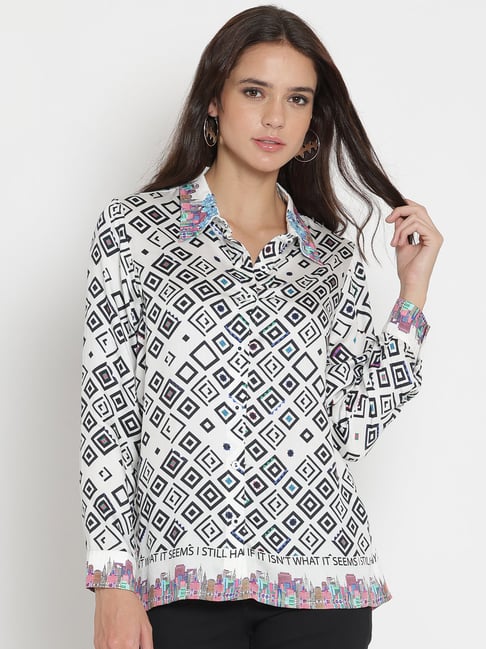 SHAYE White Printed Shirt Price in India