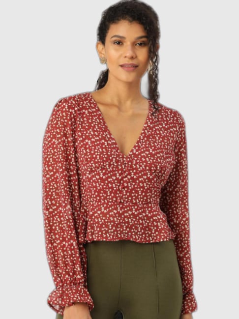 Anvi Be Yourself Maroon Floral Print Top Price in India