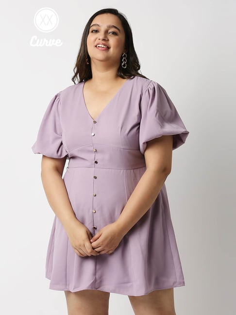 Buy Twenty Dresses Lilac Half Sleeves Skater Dress for Women's