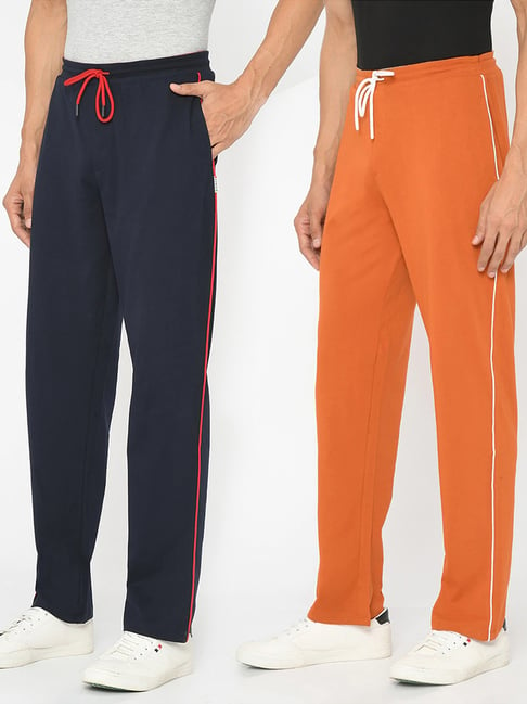 Orange and cheap blue track pants