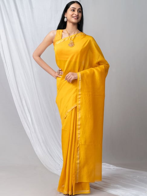 Yellow Handwoven Mangalagiri Silk Cotton Saree