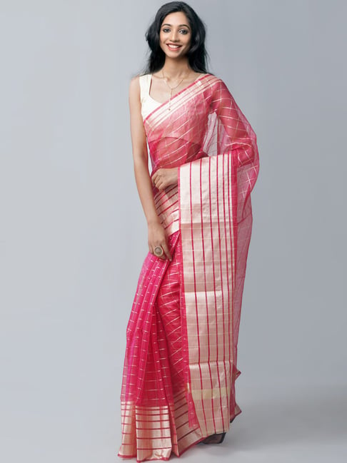 Unnati Silks Red Silk cotton Woven Saree With Unstitched Blouse Price in India