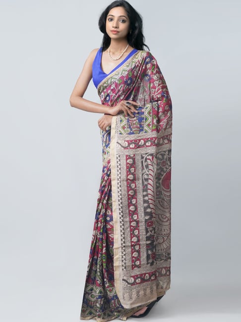 Unnati Silks Pink Silk cotton Printed Saree With Unstitched Blouse Price in India