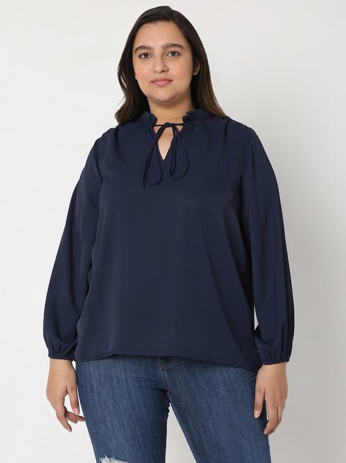 Vero Moda Curve Navy Keyhole Neck Top Price in India